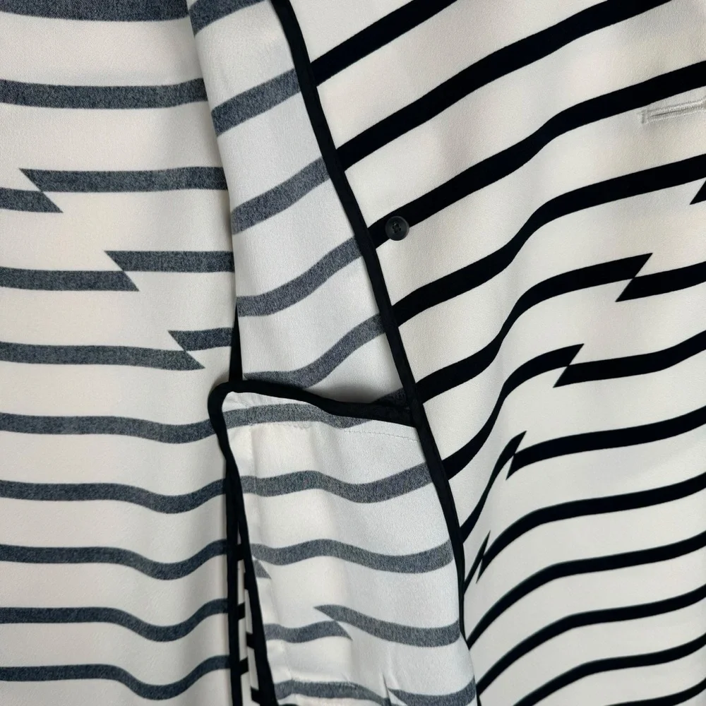 Madewell Women’s Parcel Striped Trench Coat Size XS Crepe White Black Collared - Picture 6 of 13